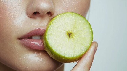 Poster - A Close Up of a Woman Holding a Green Apple