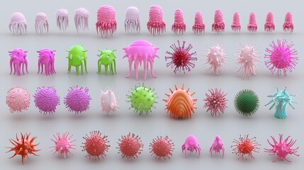Aufkleber - Intricate Microscopic Viruses and Bacteria Collection Set -  Illustrations for Scientific Use