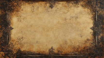 Aufkleber - Ancient Parchment with Filigree Borders and Arcane Symbols - Rich Sepia Tones