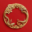 © Rois - Chinese new year with snake round frame template background. New year snake gold paper cut frame template for banner