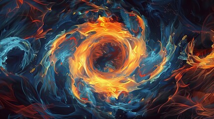 Canvas Print - Stunning illustration of a fiery energy portal on a smooth black background, evoking mystical power and dynamic energy

