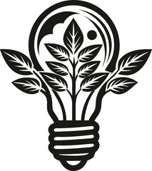 Ecology light bulb with green leaves vector silhouette