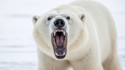 Wall Mural - a majestic polar bear roars powerfully under a snow-laden sky, embodying the raw and untamed beauty 