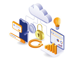 Wall Mural - Smartphone and computer network analyst cloud server technology