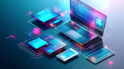 Designing websites that work well on different devices like computers, tablets, and phones.Creating a user-friendly layout for each screen size.  Illustrating the idea of web technology with a banner.