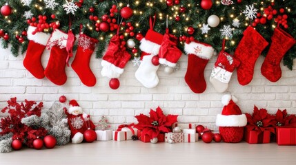 Wall Mural - A bunch of stockings hanging from a christmas tree