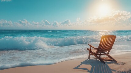 Wall Mural - Relaxing beach chair next to ocean waves 