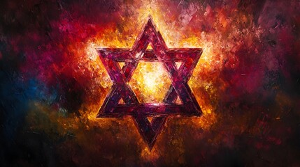 Glowing Star of David   Geometric Design with Spiritual Resonance in Vibrant Oil Painting