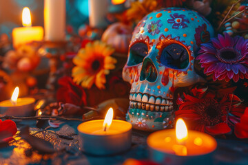 Beautiful greeting card with bright holiday composition for happy to joy celebrate dia de muertos