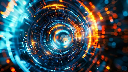 Wall Mural - abstract futuristic digital background with circular elements and glowing lights