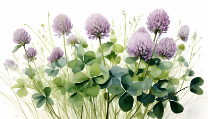 Wildflower watercolor. Floral isolated for wedding, invitation, greeting cards. Watercolour flower clover ready to bring joy to any space , cartoon drawing, water color style