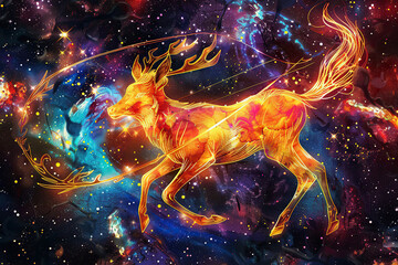 Astrological composition with concept of Deer zodiac sign symbol