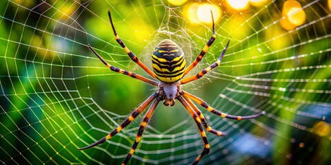 Stunning close-up of a golden orbweaver spider showcasing intricate web patterns in nature