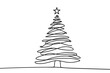 © Елена Чекман - Single continuous line drawing on white background. Christmas tree in minimalistic background