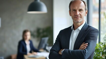 Wall Mural - Confident Businessman in Modern Office Environment