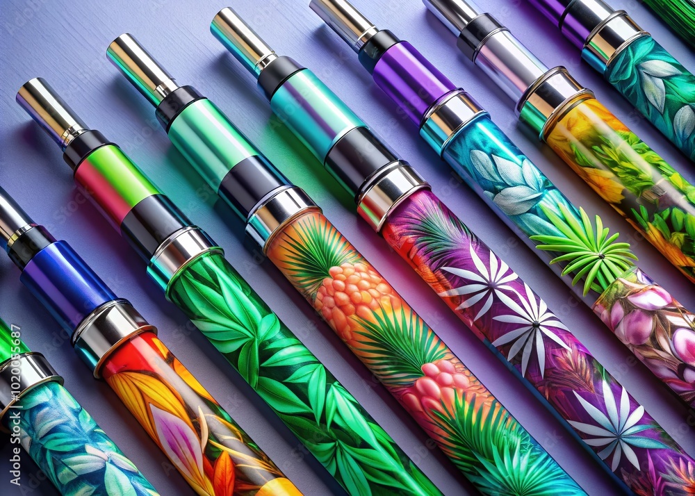 Variety of Weed Vape Pens on Display with Colorful Designs and Modern ...