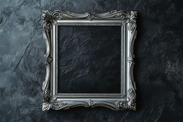 Stylish silver photo frame mockup against a textured dark background