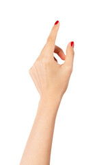 Wall Mural - hand pointing at screen on isolated background.