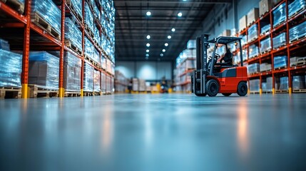 Canvas Print - Forklift in Warehouse with Shelves and Pallets