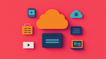 Secure cloud storage flat design top view hightech theme animation Triadic Color Scheme