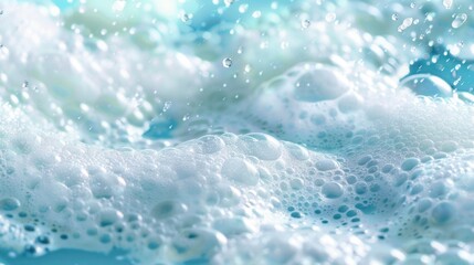 Aufkleber - Soft white bubbles create a soothing surface on the sparkling blue water in an inviting bath, perfect for relaxation and tranquility. Generative AI