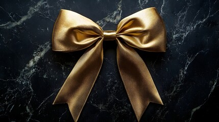 Elegant golden bow with minimal highlights on dark marble backdrop