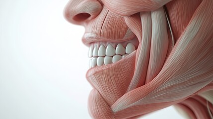 Detailed muscle anatomy of human face with smile