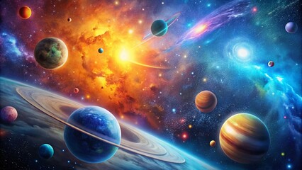 Wall Mural - vibrant space banner featuring stars, planets, and cosmic elements for creative projects and designs