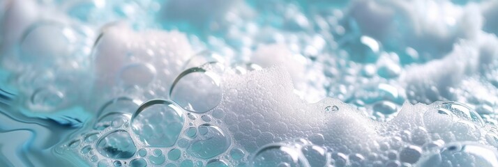 Poster - A luxurious bath filled with fluffy foam bubbles gently floating on the serene surface, creating a soothing atmosphere for relaxation. Generative AI