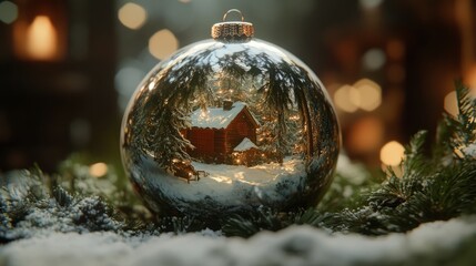 Wall Mural - beautifully crafted christmas ball decoration in rich red and gold hues, elegantly adorning a festiv