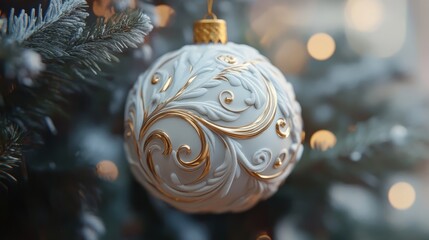 Wall Mural - beautifully crafted christmas ball decoration in rich red and gold hues, elegantly adorning a festiv