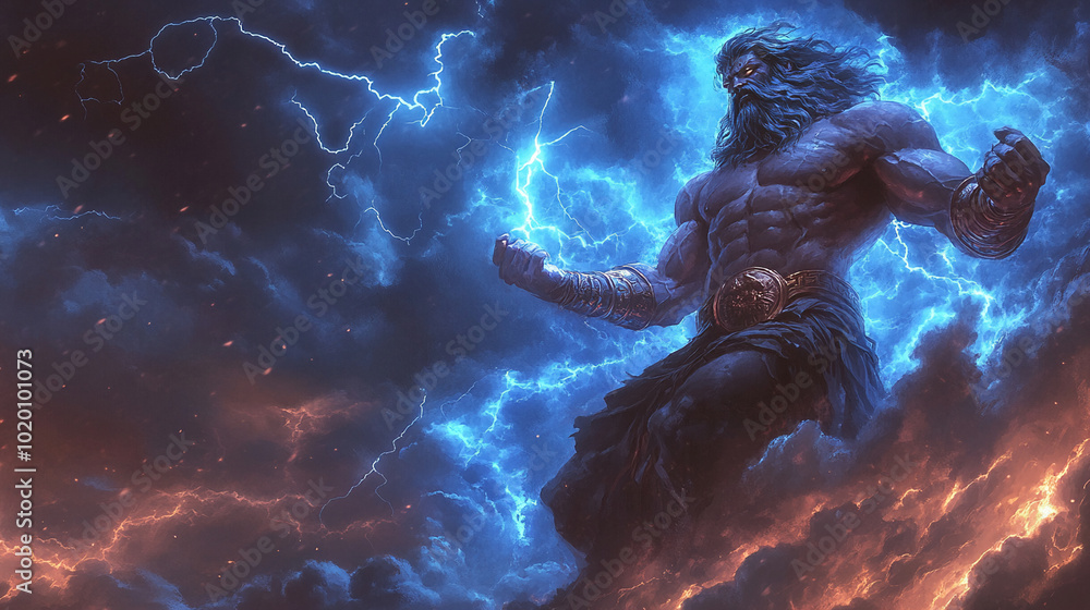 Zeus god of sky and thunder in ancient Greek mythology background Stock ...