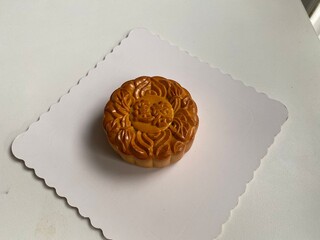 baked lotus paste red bean green tea durian color mooncake with egg yolk in traditional shape lantern china mid autumn festival halal product pastry sweet vegan gluten free food menu cafe restaurant