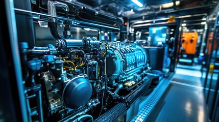 A view of the engine compartment of a hydrogen truck, demonstrating innovative clean energy propulsion technology in the transportation industry.