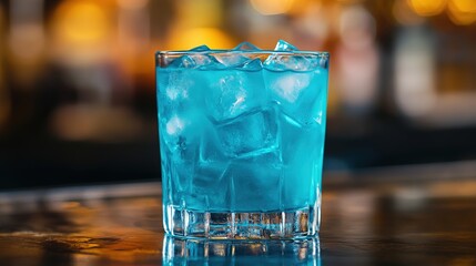 Wall Mural - Refreshing Blue Cocktail in a Glass with Ice