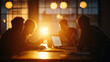 © Worakit - Collaborative professionals engage in brainstorming session during warm sunset, sharing ideas and insights around laptop. atmosphere is filled with creativity and teamwork