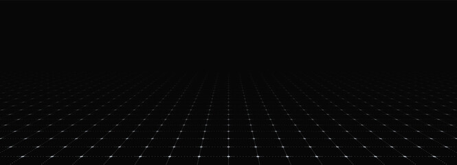 Wall Mural - black background with white perspective grid lines creating a square pattern. template platform for 
