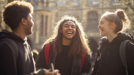 Poster - Joyful Friends Laughing in Natural Light Outdoors