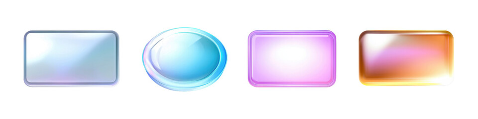 Assorted glossy buttons in various shapes and colors on white isolate background.