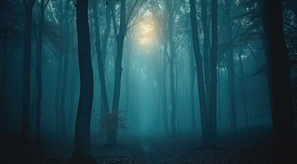 Wall Mural - A haunted forest at night.