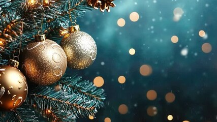 Wall Mural - christmas balls ornament hangs gracefully on a snow-dusted evergreen branch, creating a festive and 