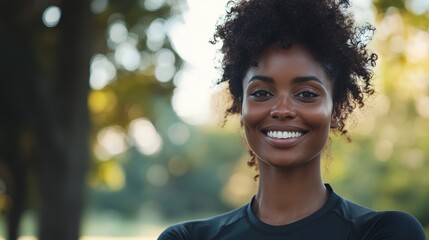 Sticker - Smiling Woman in Natural Outdoor Setting