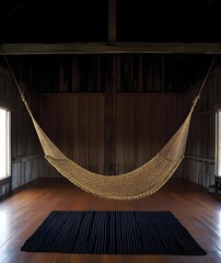 Hammock in a wooden cabin