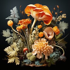 Wall Mural - Botanical Flat Illustration of an Edible Chanterelle Mushroom