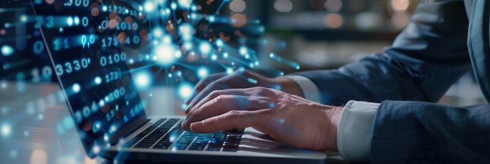Aufkleber - A professional engages in data protection activity on a laptop, illustrating a cybersecurity network focused on safeguarding information. Generative AI