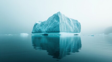 A Large Iceberg Floating in Calm Water with a Misty Background