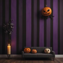 This inspired wallpaper features bold black and vibrant purple stripes, perfect for fans of the film. It adds a spooky, playful touch to Halloween decor in any setting	