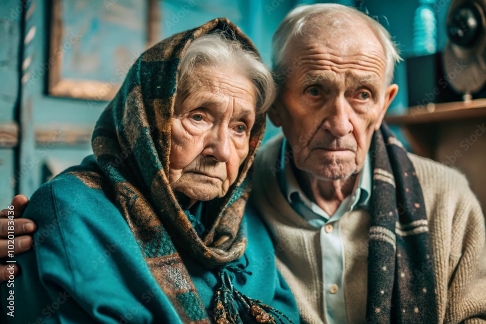 An elderly sad married couple. Old age, retirement. Problems of the ...