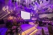 © perfectloop - luxury color theme wedding solemnisation dinner flower florist , dinnerware banquet, cloth and stage lighting decoration design in premium hotel ballroom and beautiful beach event