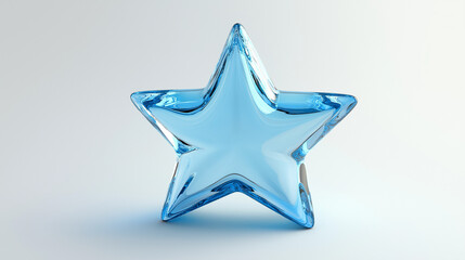 blue star on white background, star-shaped made of opaque glass, 3d star